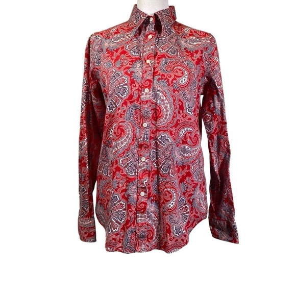 Chaps Women Small No Iron Red Paisley Print Long Sleeve Button Up Cotton Shirt - Picture 1 of 8